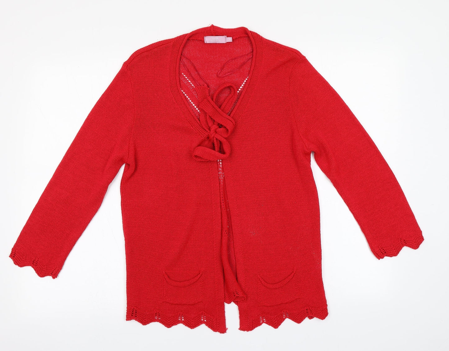 Preworn Womens Red Round Neck  Acrylic Cardigan Jumper Size M