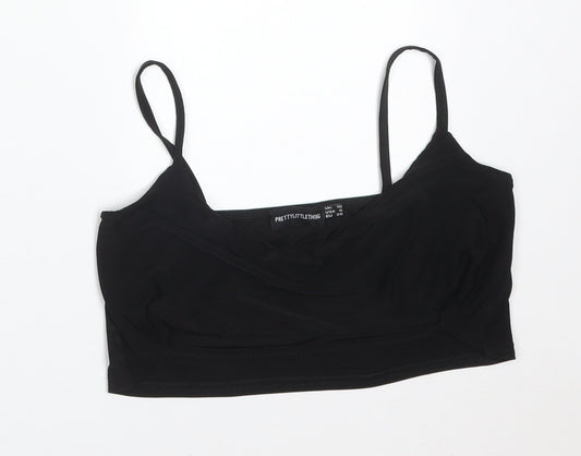 PRETTYLITTLETHING Womens Black  Polyester Camisole T-Shirt Size 10 Cowl Neck