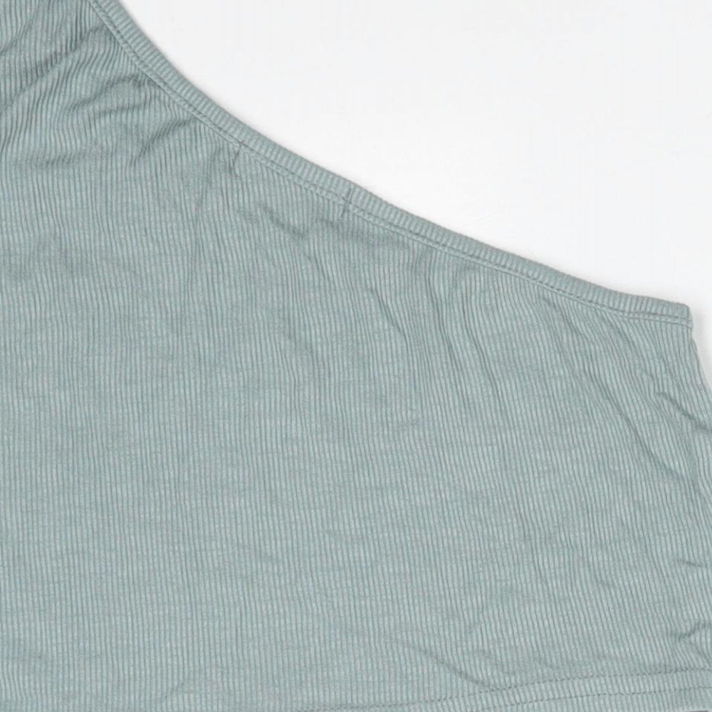 PRETTYLITTLETHING Womens Green Striped Polyester Camisole T-Shirt Size 8 One Shoulder