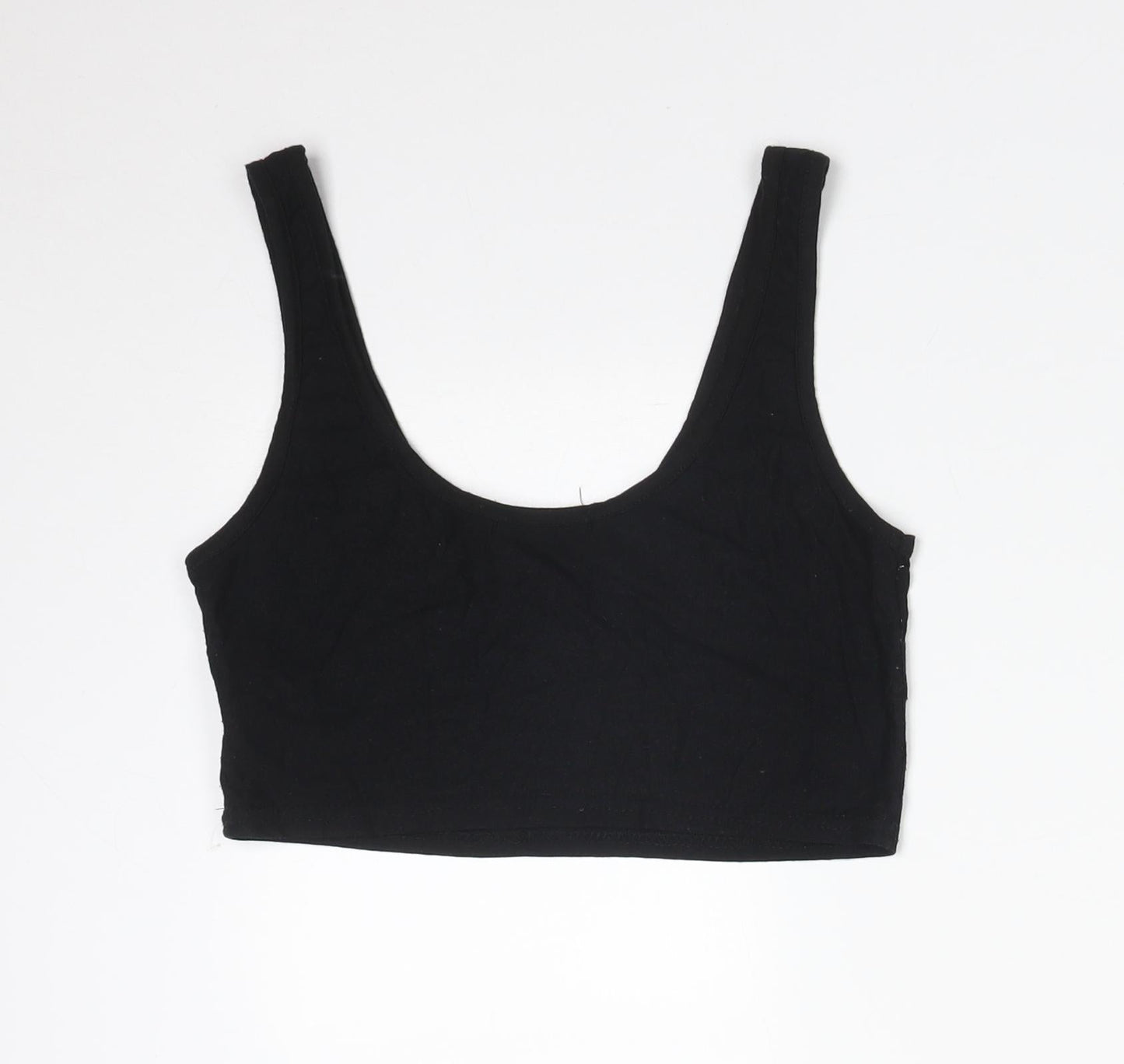 Missguided Womens Black  Viscose Cropped T-Shirt Size 8 Round Neck