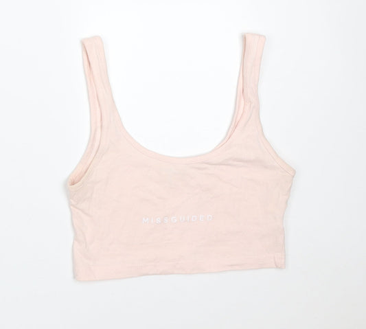 Missguided Womens Pink  Cotton Cropped T-Shirt Size 8 Round Neck - MISSGUIDED