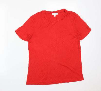 Warehouse Womens Red  Viscose Basic T-Shirt Size 10 Round Neck