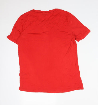 Warehouse Womens Red  Viscose Basic T-Shirt Size 10 Round Neck