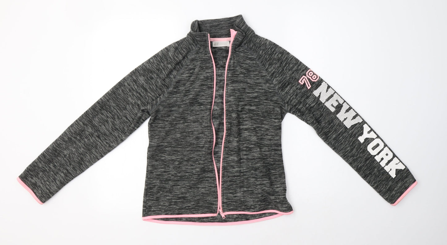 H&M Girls Grey High Neck  Polyester Full Zip Jumper Size 12-13 Years