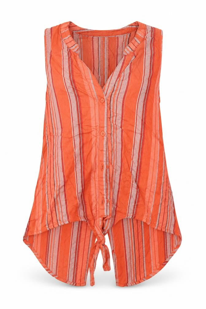 Sanctuary Womens Orange Striped Viscose Basic Blouse Size S V-Neck