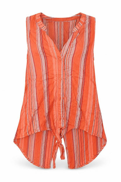 Sanctuary Womens Orange Striped Viscose Basic Blouse Size S V-Neck