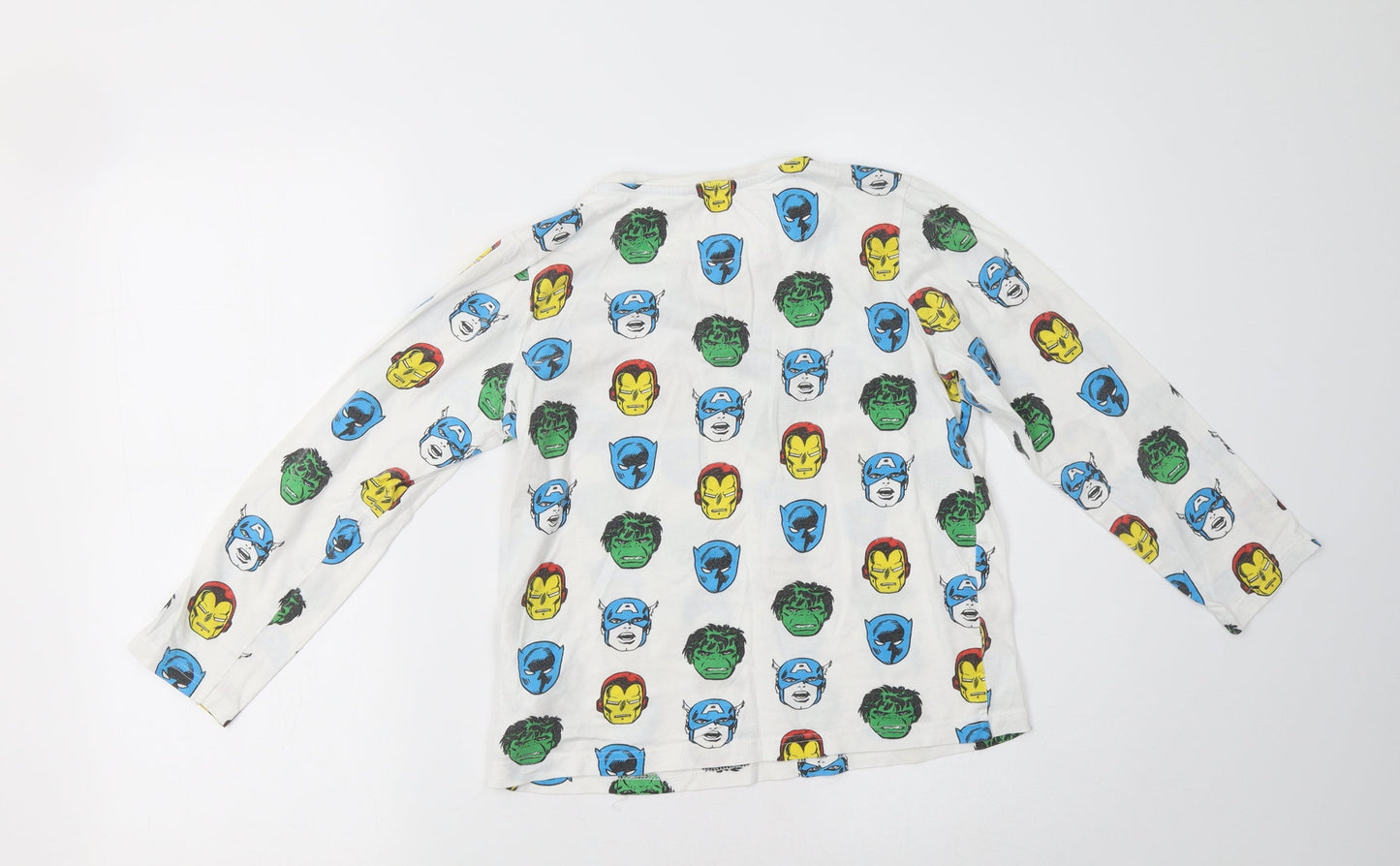 M&S Boys White Geometric Cotton  Pyjama Top Size 9-10 Years   - Marvel