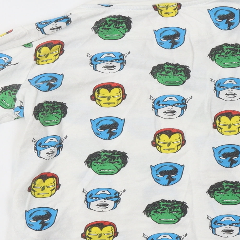 M&S Boys White Geometric Cotton  Pyjama Top Size 9-10 Years   - Marvel