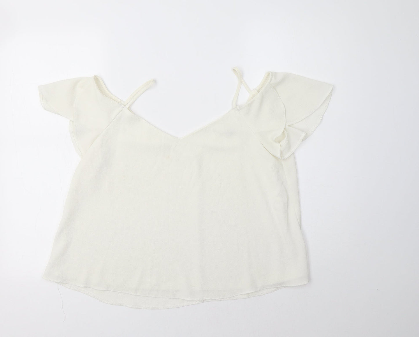 River Islamd Womens Ivory  Polyester Basic Blouse Size 12 V-Neck