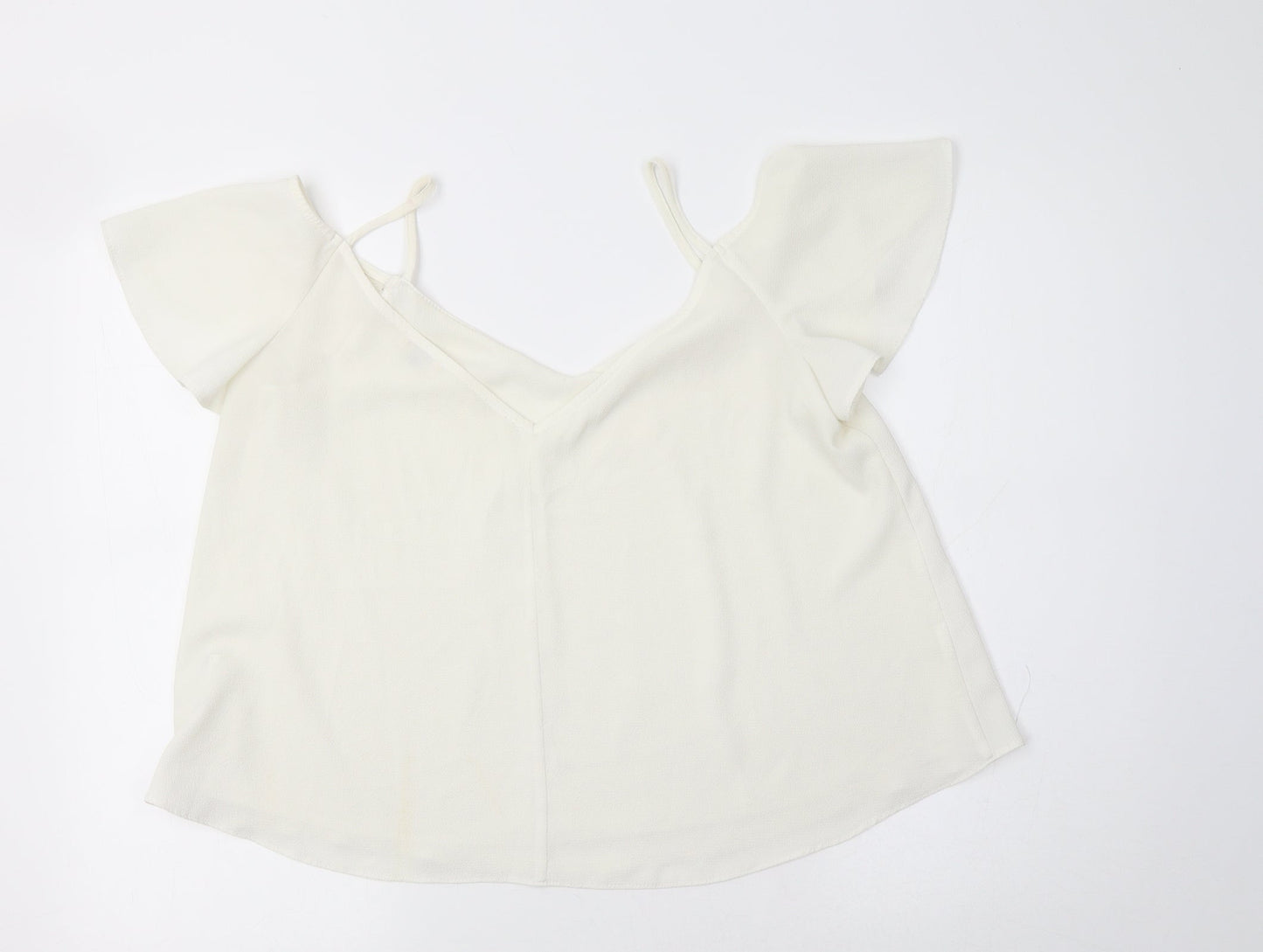 River Islamd Womens Ivory  Polyester Basic Blouse Size 12 V-Neck