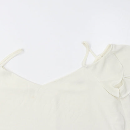 River Islamd Womens Ivory  Polyester Basic Blouse Size 12 V-Neck