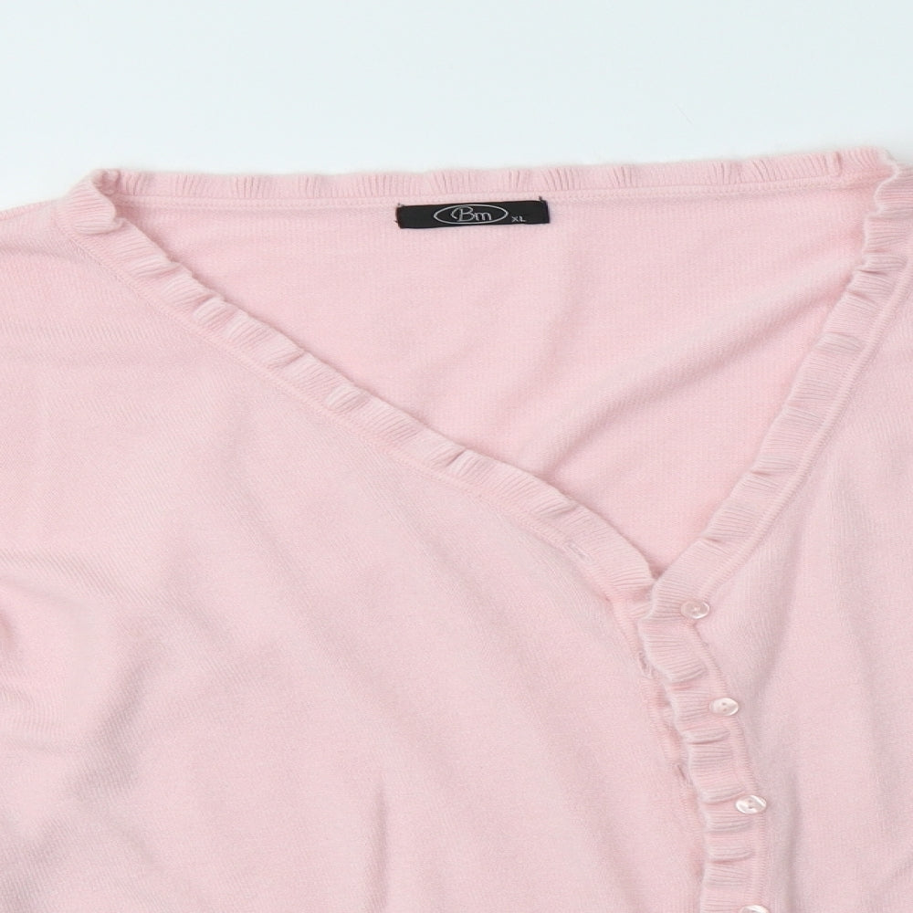 BM Womens Pink V-Neck  Acrylic Cardigan Jumper Size XL