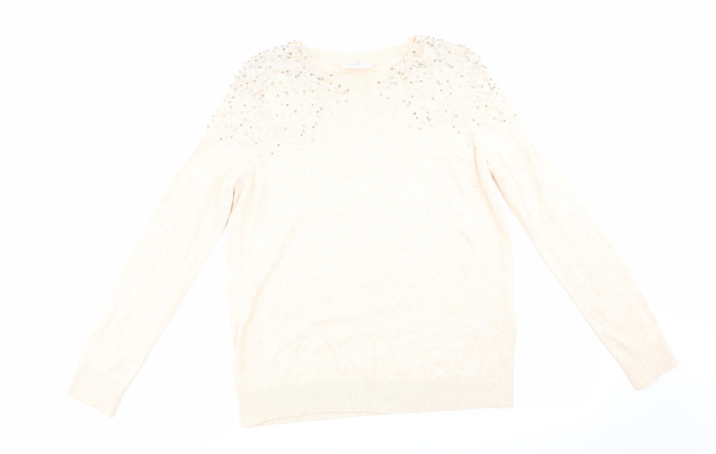 Wallis Womens Orange Round Neck  Viscose Pullover Jumper Size S   - Pale Peach Detailed shoulders