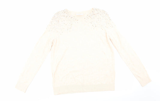 Wallis Womens Orange Round Neck  Viscose Pullover Jumper Size S   - Pale Peach Detailed shoulders