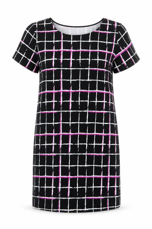 Select Womens Black Check Polyester Bodycon  Size 14  Round Neck  - Florescent Pink Black White
