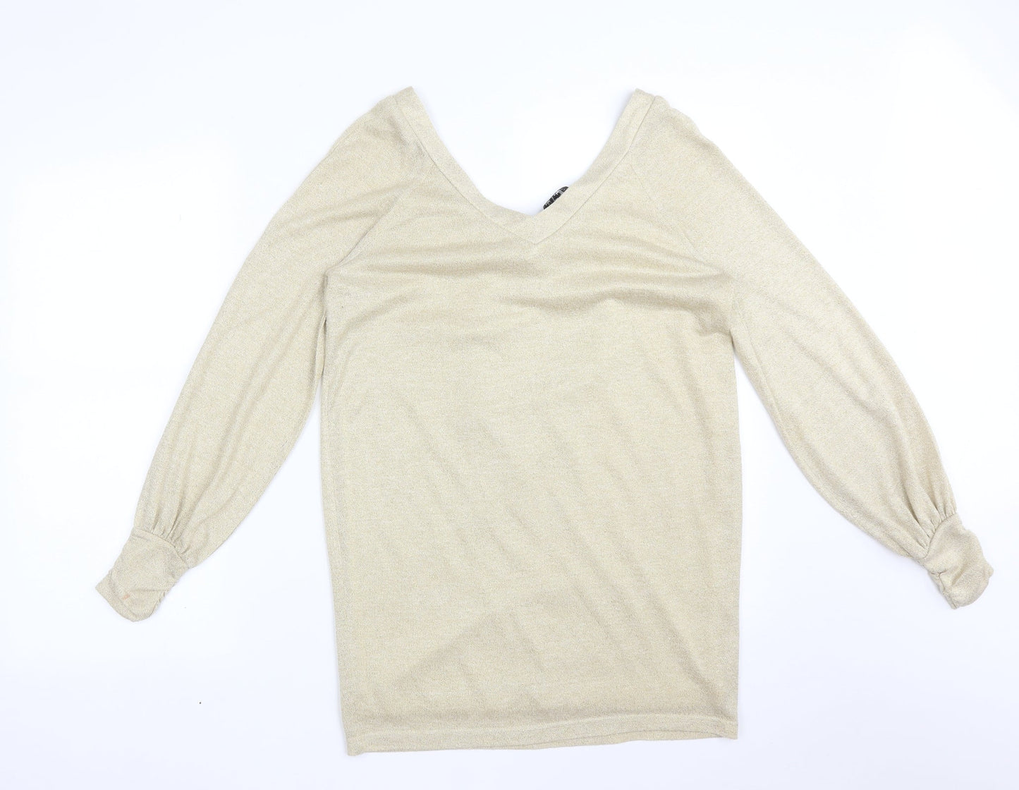 TWEVE BY TWEVE Womens Gold  Polyester Basic T-Shirt Size S V-Neck