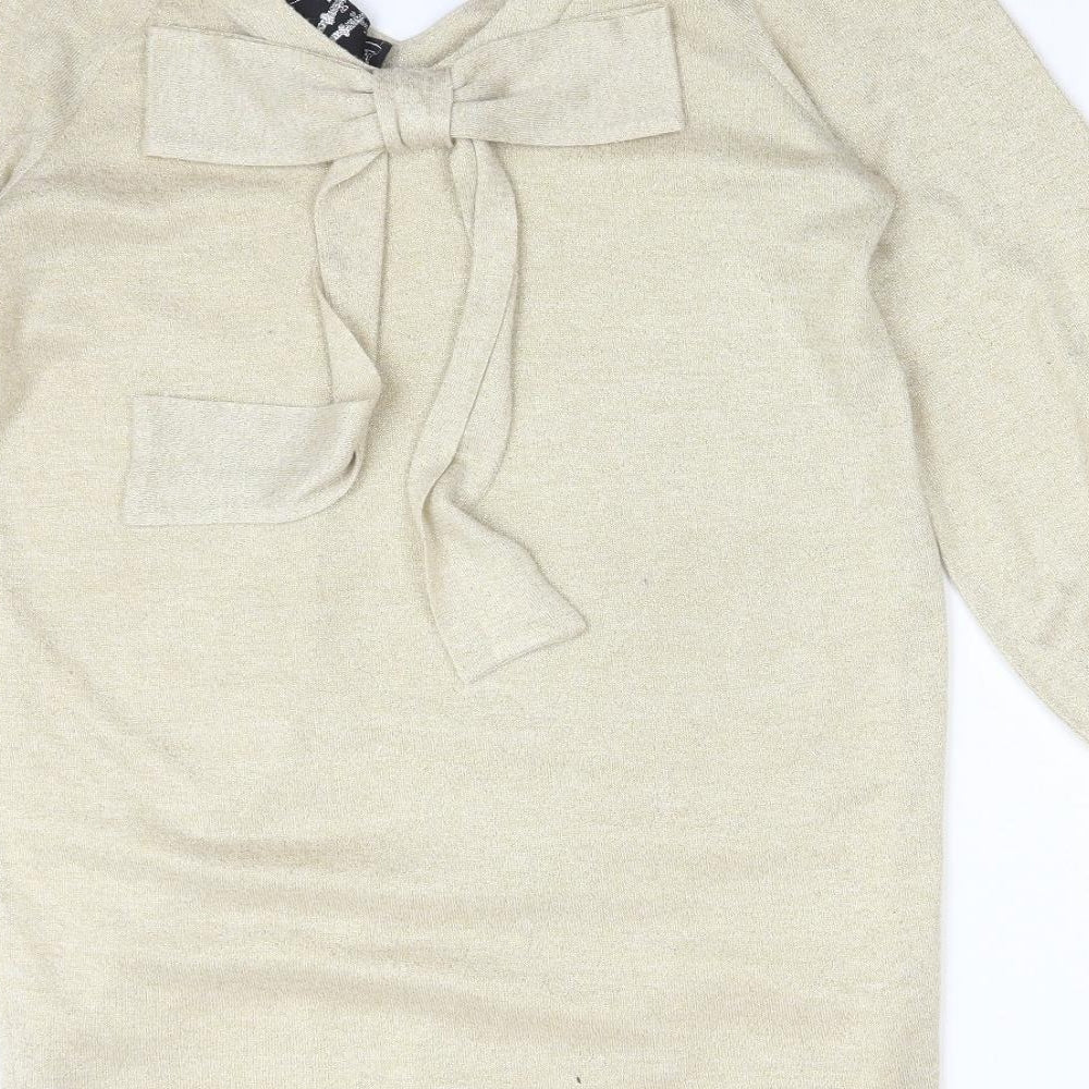 TWEVE BY TWEVE Womens Gold  Polyester Basic T-Shirt Size S V-Neck