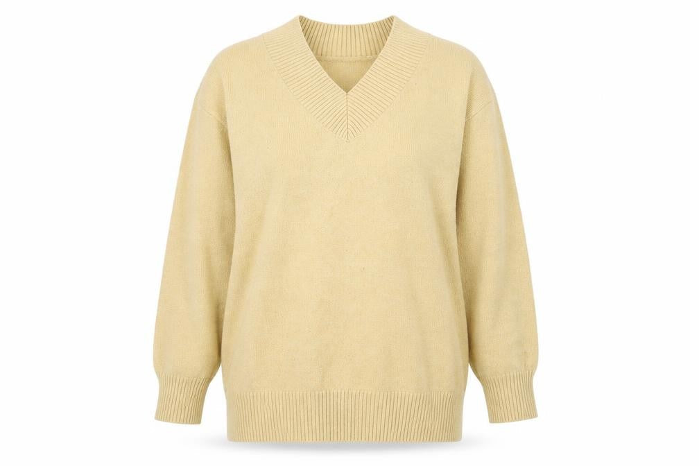 Papaya Womens Beige V-Neck  Polyester Pullover Jumper Size M