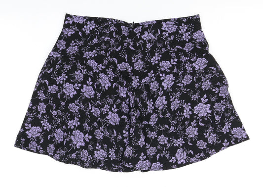 Preworn Womens Black Floral  A-Line Skirt