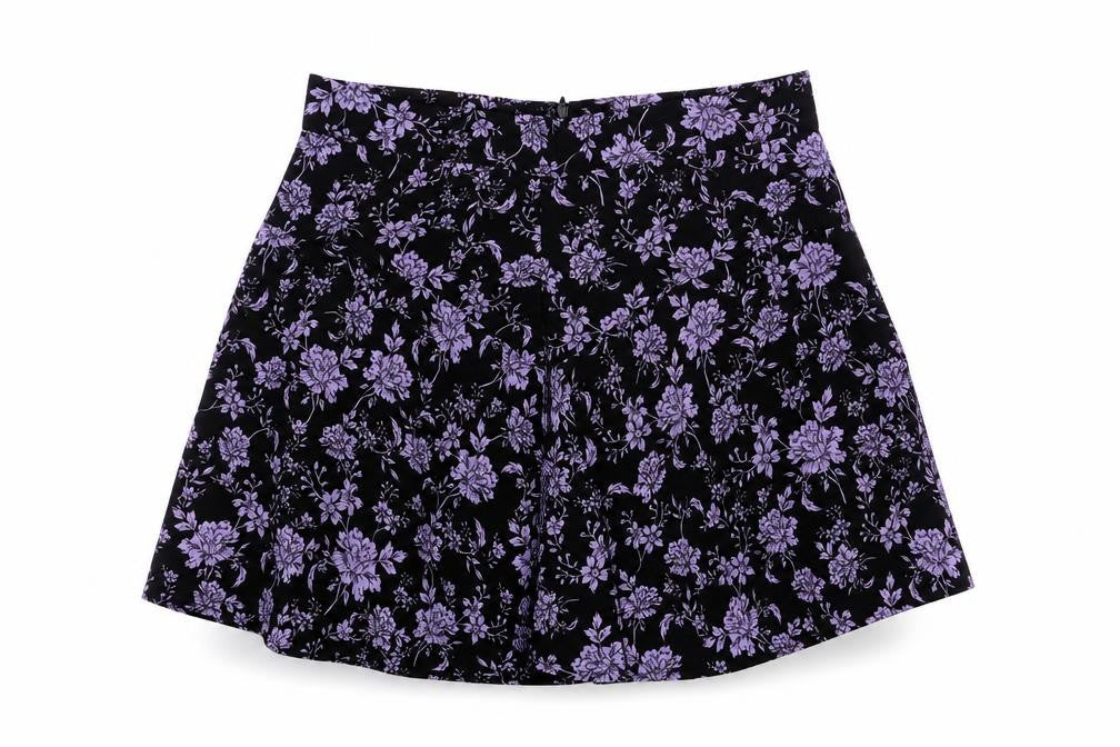 Preworn Womens Black Floral  A-Line Skirt