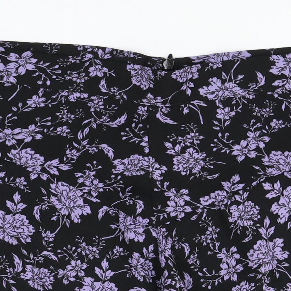 Preworn Womens Black Floral  A-Line Skirt