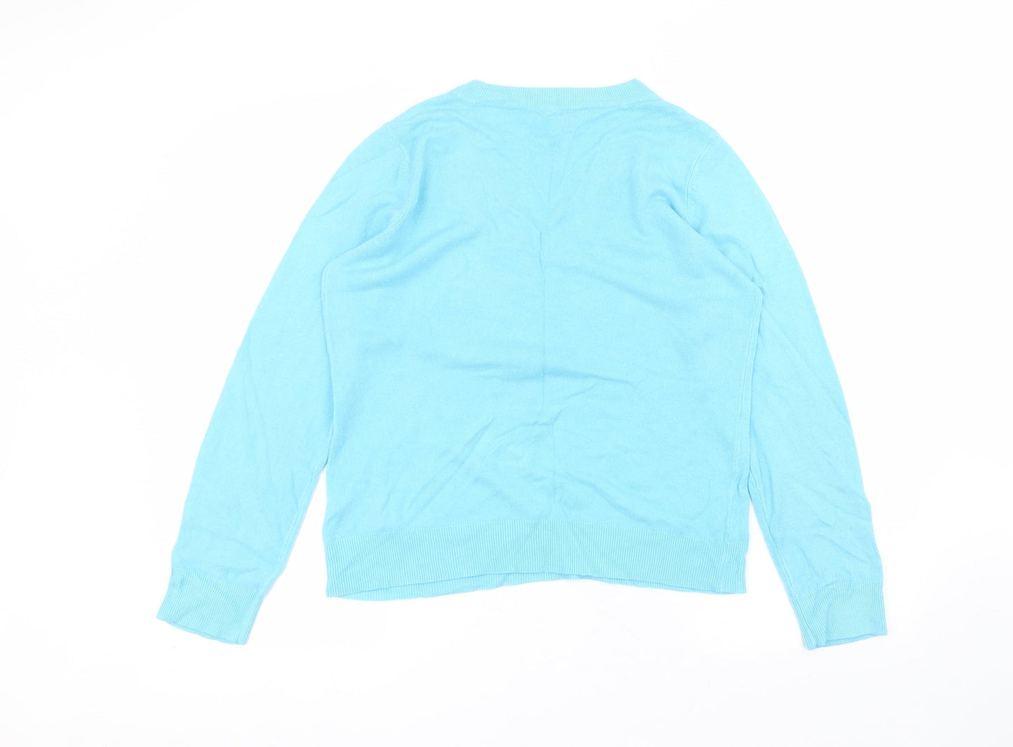 BHS Womens Blue  Acrylic Basic T-Shirt Size 14 V-Neck