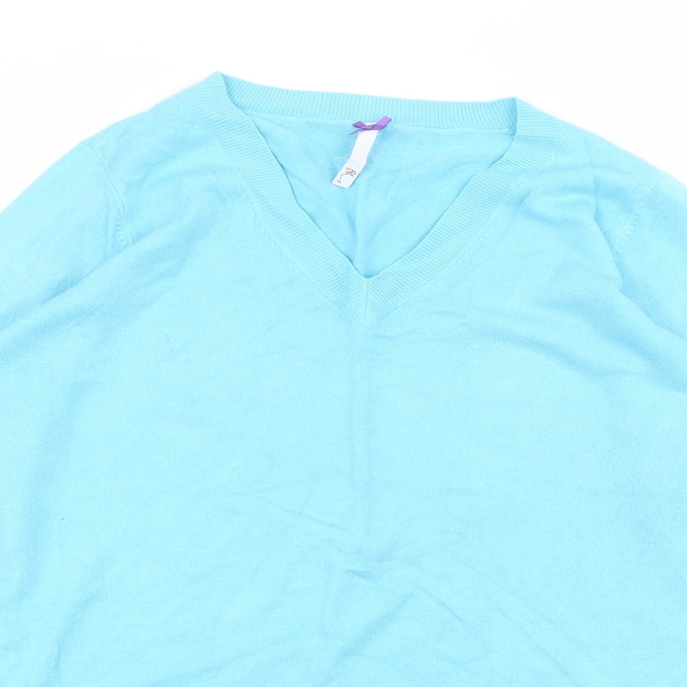 BHS Womens Blue  Acrylic Basic T-Shirt Size 14 V-Neck