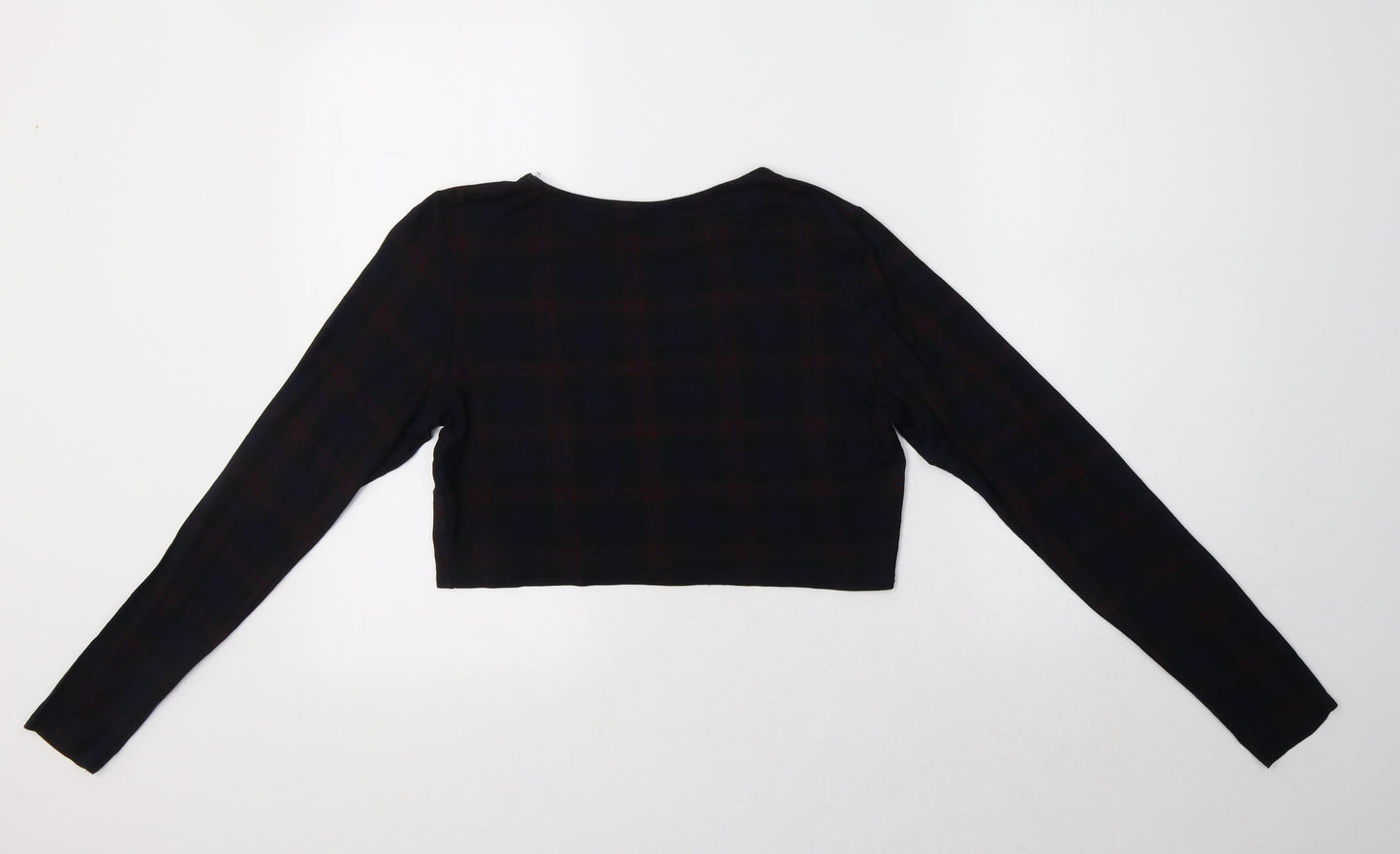 Select Womens Black Check Viscose Cropped T-Shirt Size 12 Crew Neck