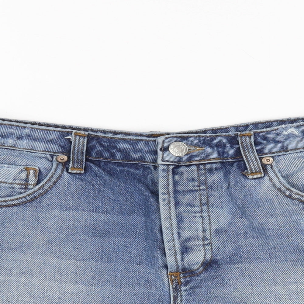 Topshop Womens Blue  Cotton Cut-Off Shorts Size 28 in L3 in Regular