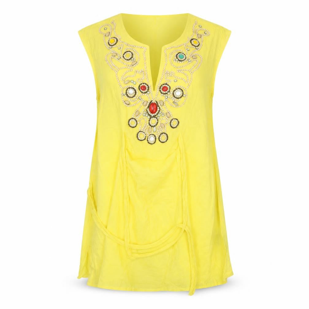 Zara Womens Yellow  Cotton Basic Blouse Size L V-Neck