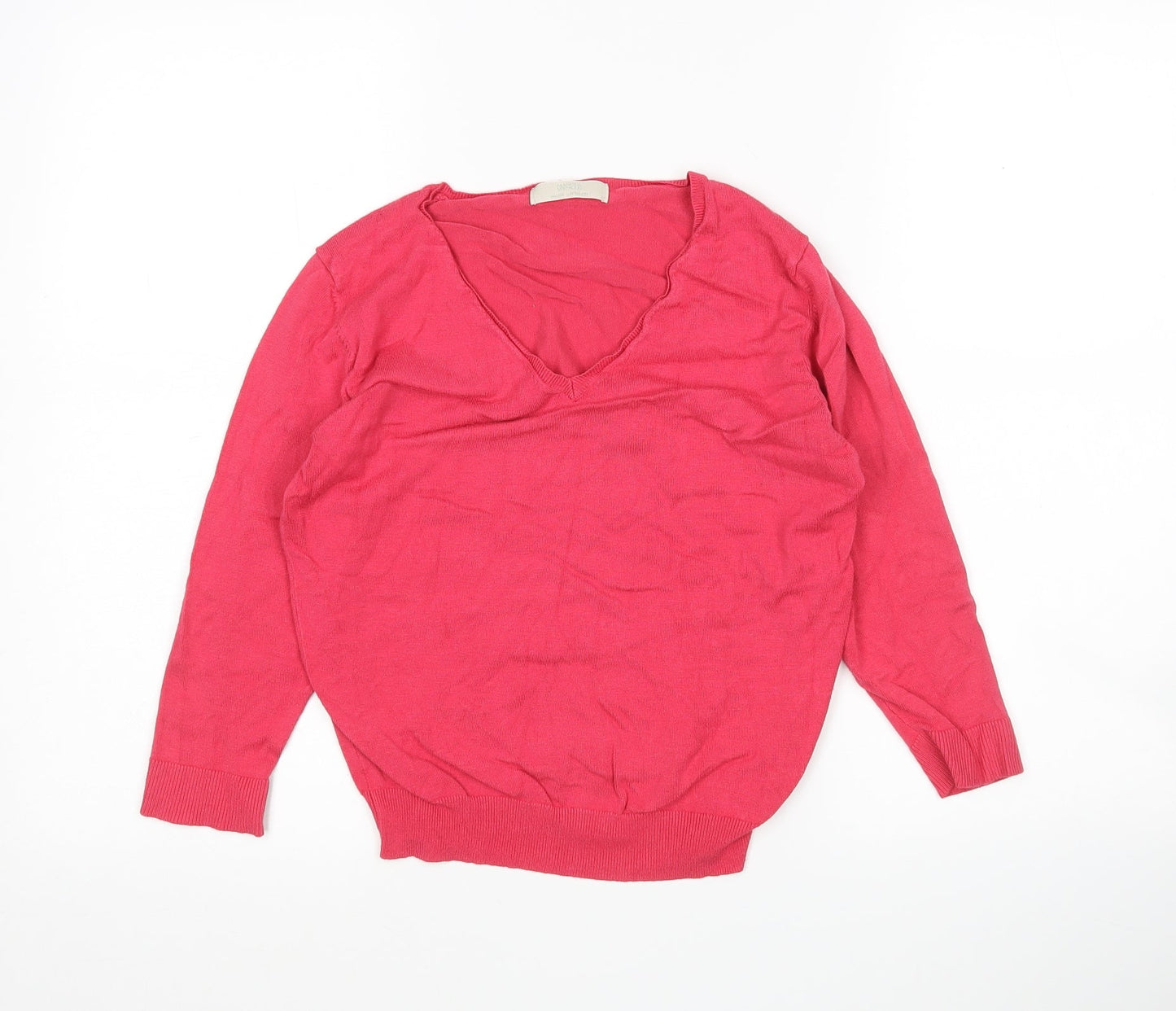 M&S Womens Pink V-Neck  Viscose Pullover Jumper Size 12