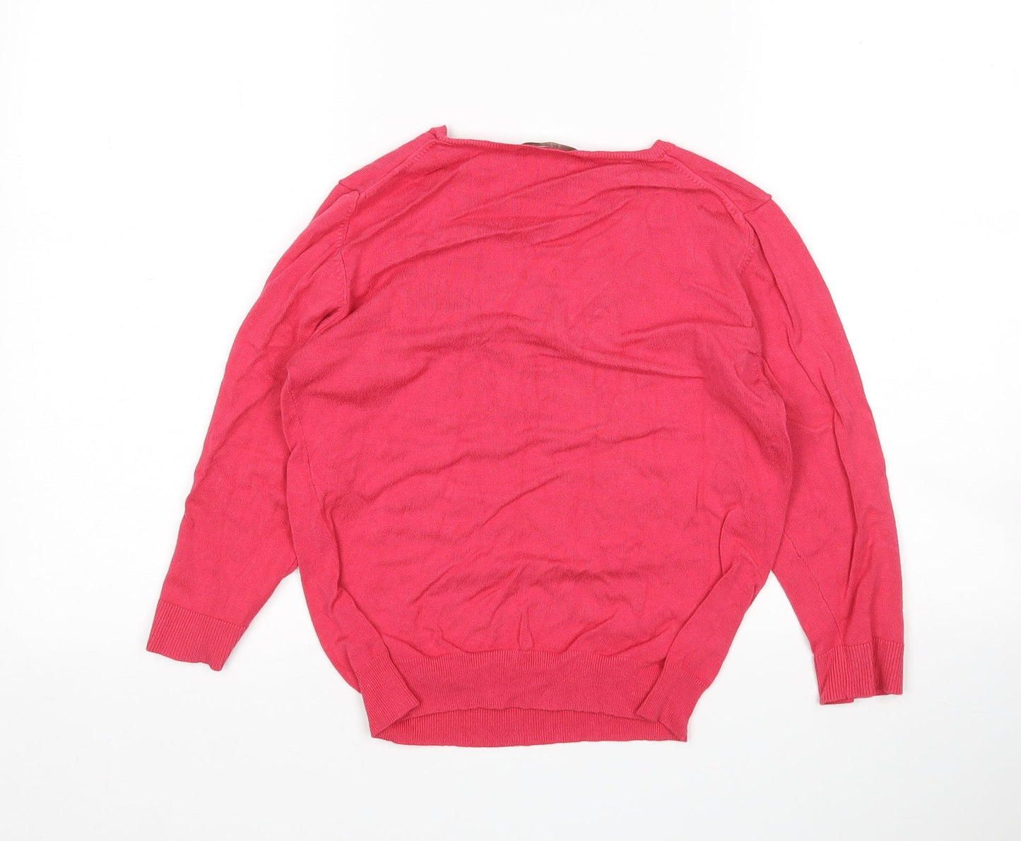 M&S Womens Pink V-Neck  Viscose Pullover Jumper Size 12
