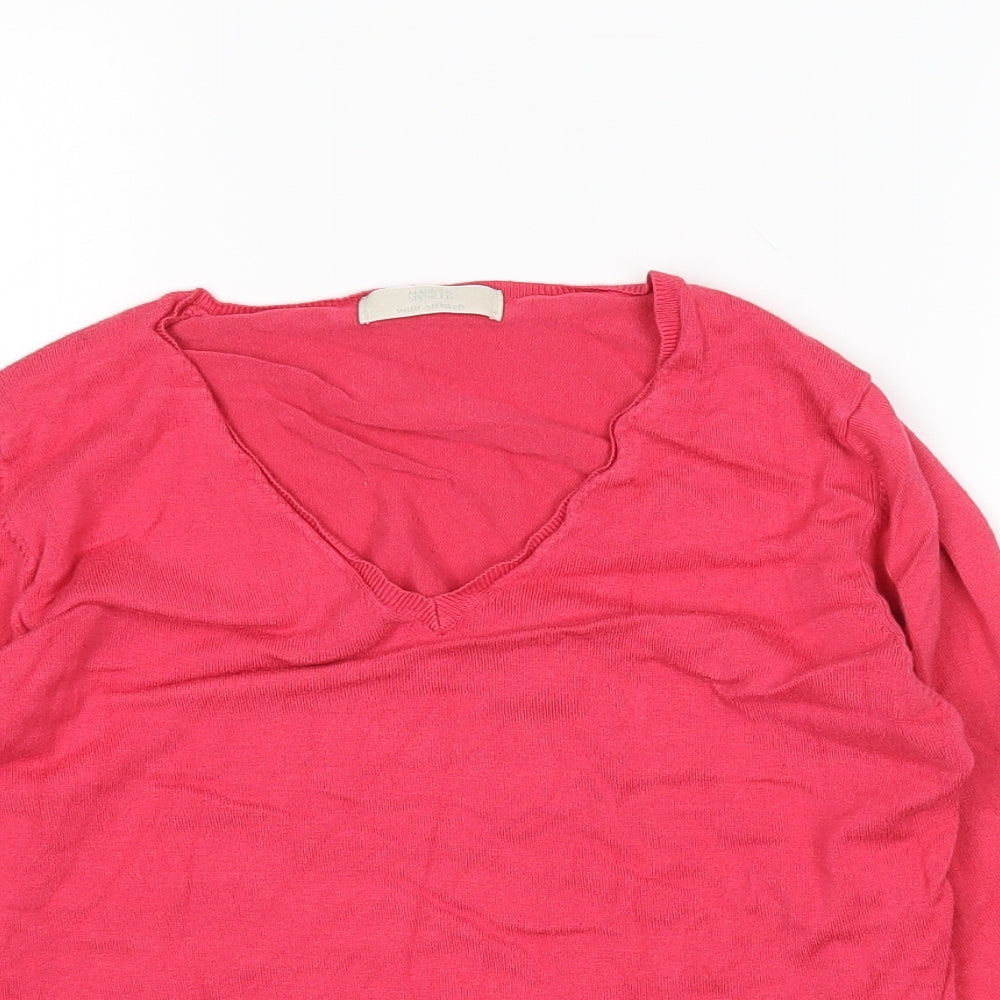 M&S Womens Pink V-Neck  Viscose Pullover Jumper Size 12