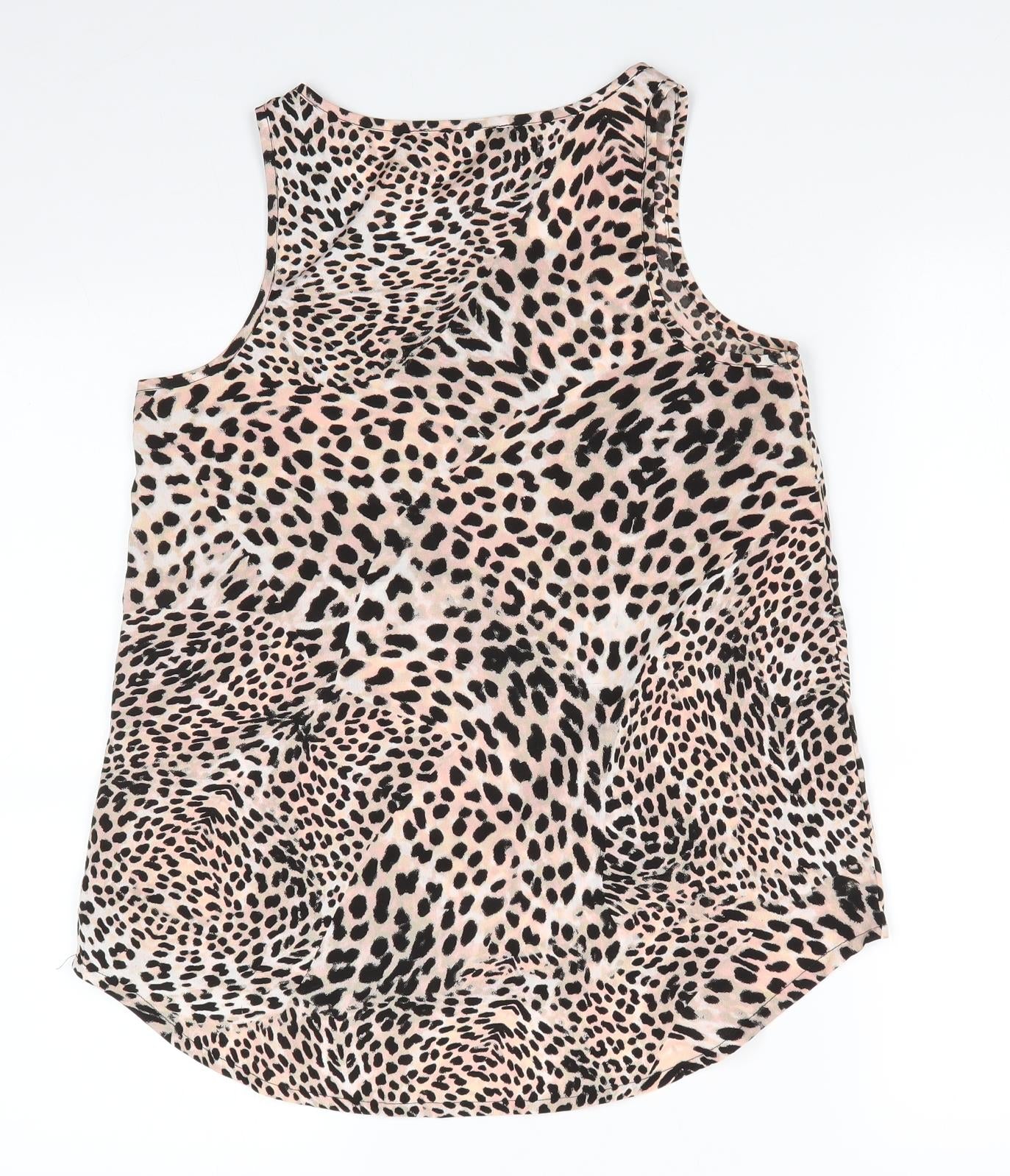 Atmosphere Womens Pink Animal Print  Basic Button-Up Size 8 Round Neck - Pale Peach Green shades black print