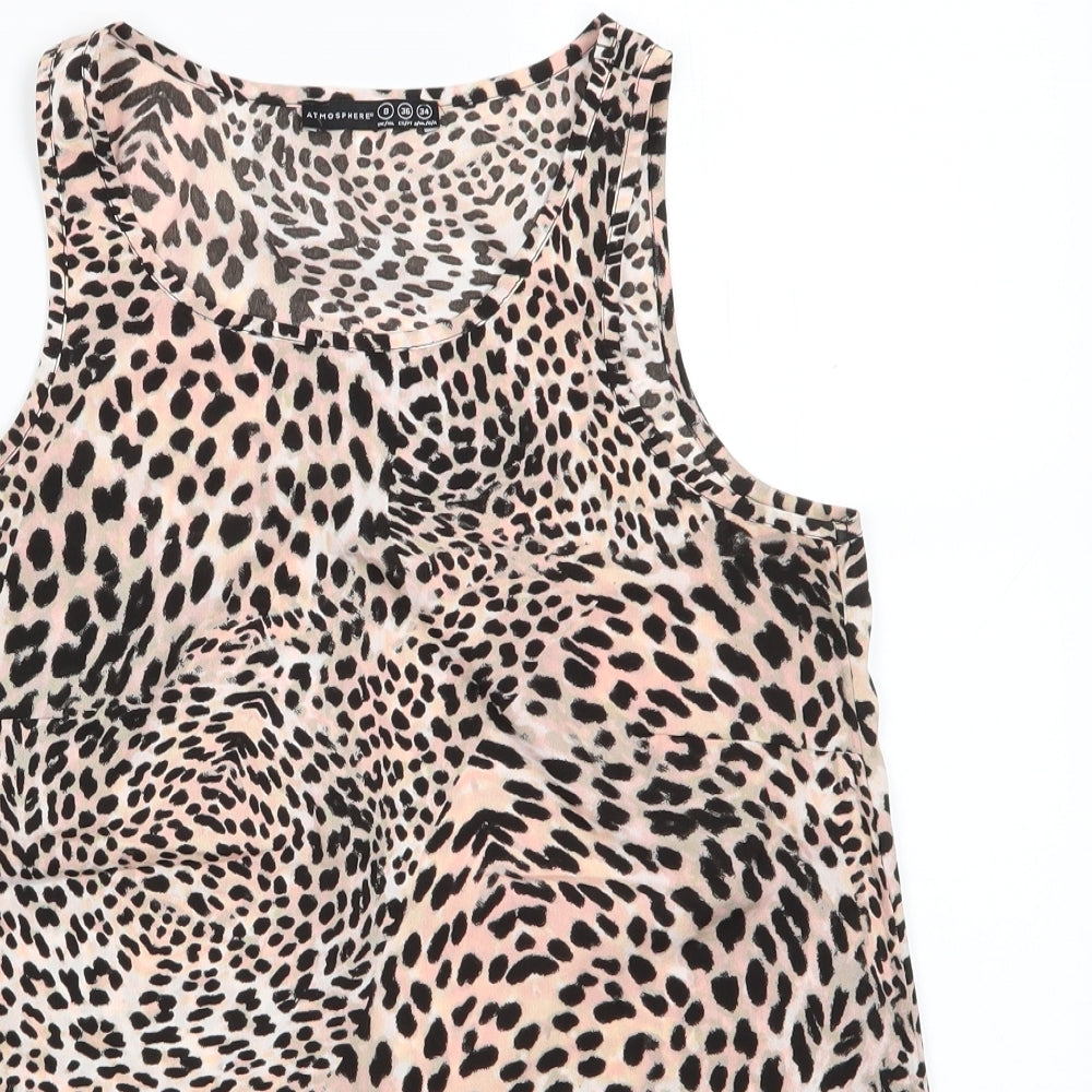 Atmosphere Womens Pink Animal Print  Basic Button-Up Size 8 Round Neck - Pale Peach Green shades black print