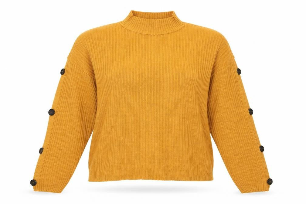 Primark Womens Gold High Neck  Acrylic Pullover Jumper Size XL   - Buttons down arms Soft texture