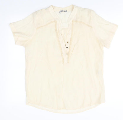 Preworn Womens Beige  Viscose Basic Blouse Size M Round Neck