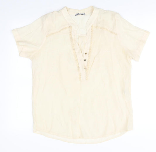 Preworn Womens Beige  Viscose Basic Blouse Size M Round Neck