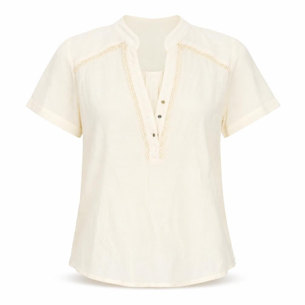 Preworn Womens Beige  Viscose Basic Blouse Size M Round Neck