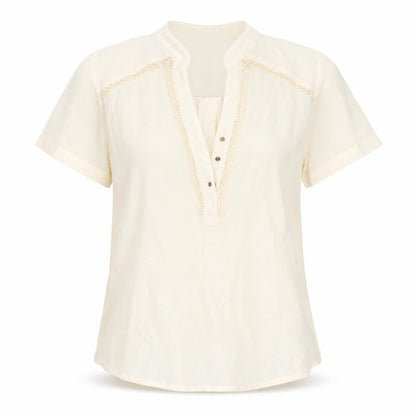 Preworn Womens Beige  Viscose Basic Blouse Size M Round Neck