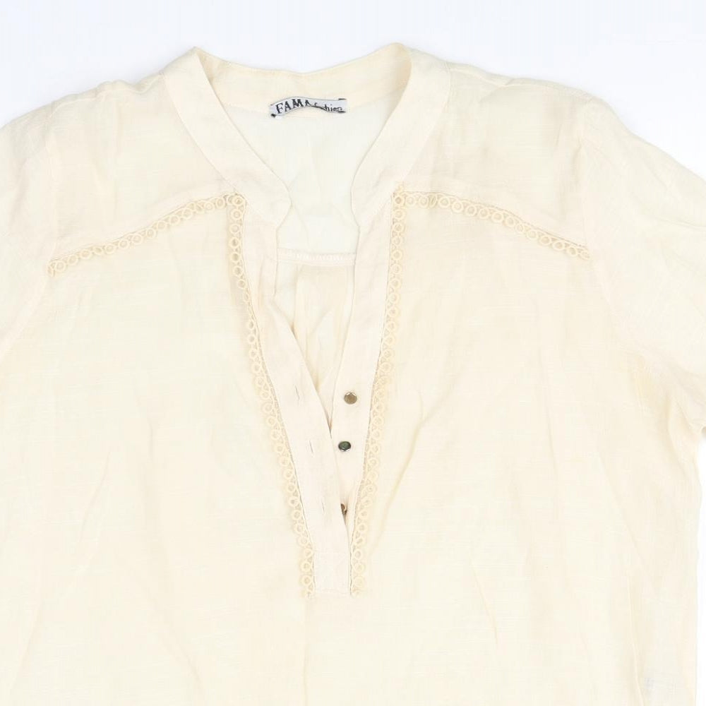 Preworn Womens Beige  Viscose Basic Blouse Size M Round Neck