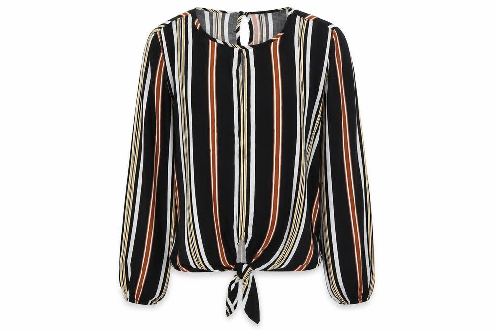 New Look Womens Black Striped Viscose Basic Blouse Size 12 Round Neck