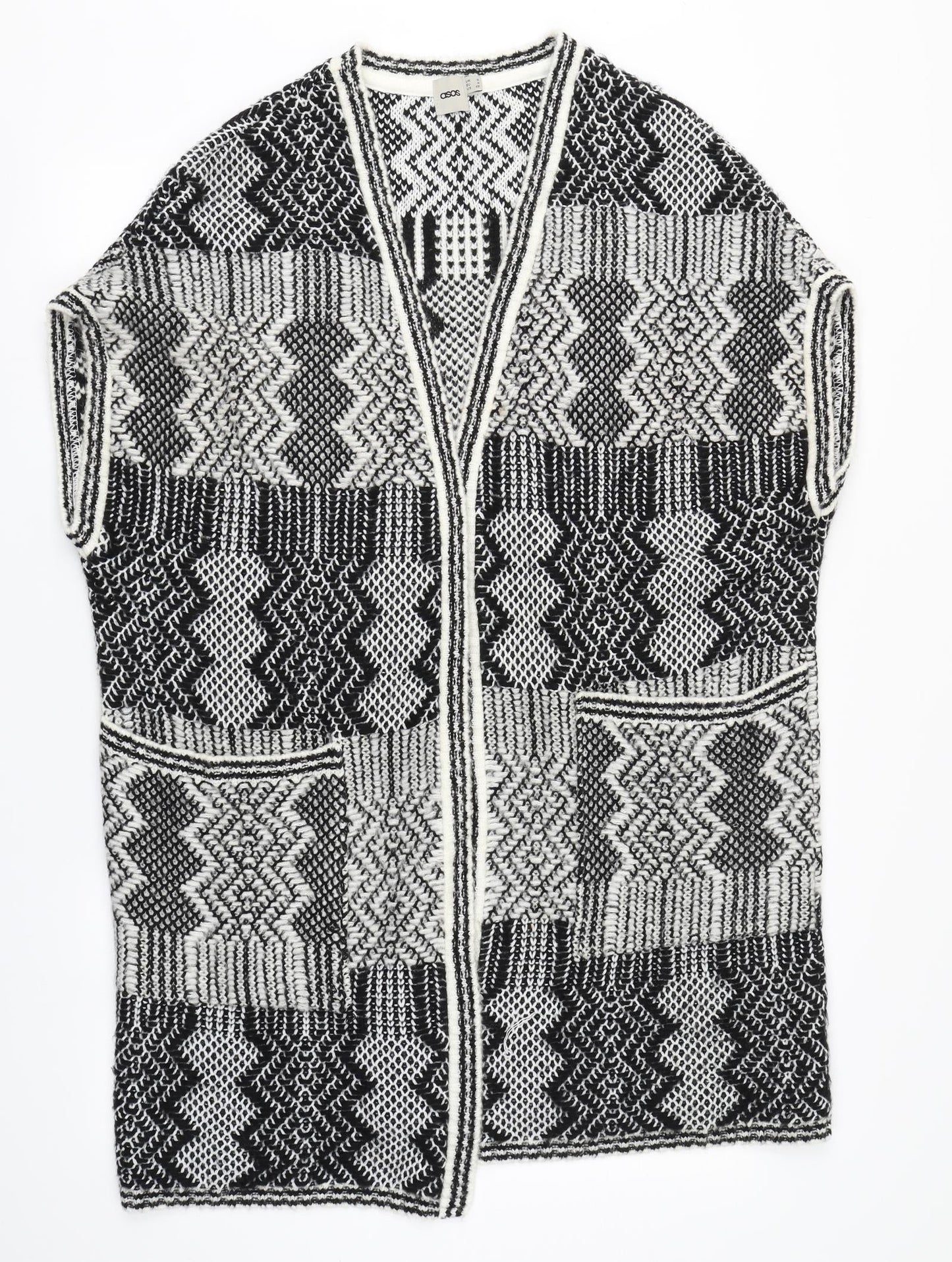 ASOS Womens Black Round Neck Fair Isle Acrylic Cardigan Jumper Size S