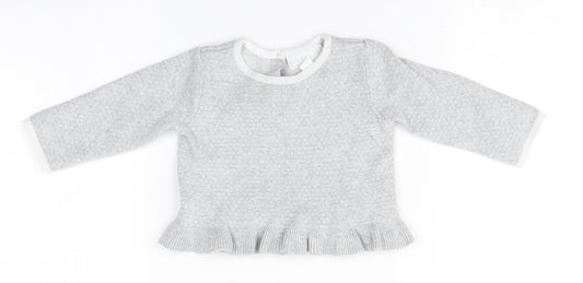 Preworn Girls Grey  Cotton Pullover Jumper Size 3-6 Months