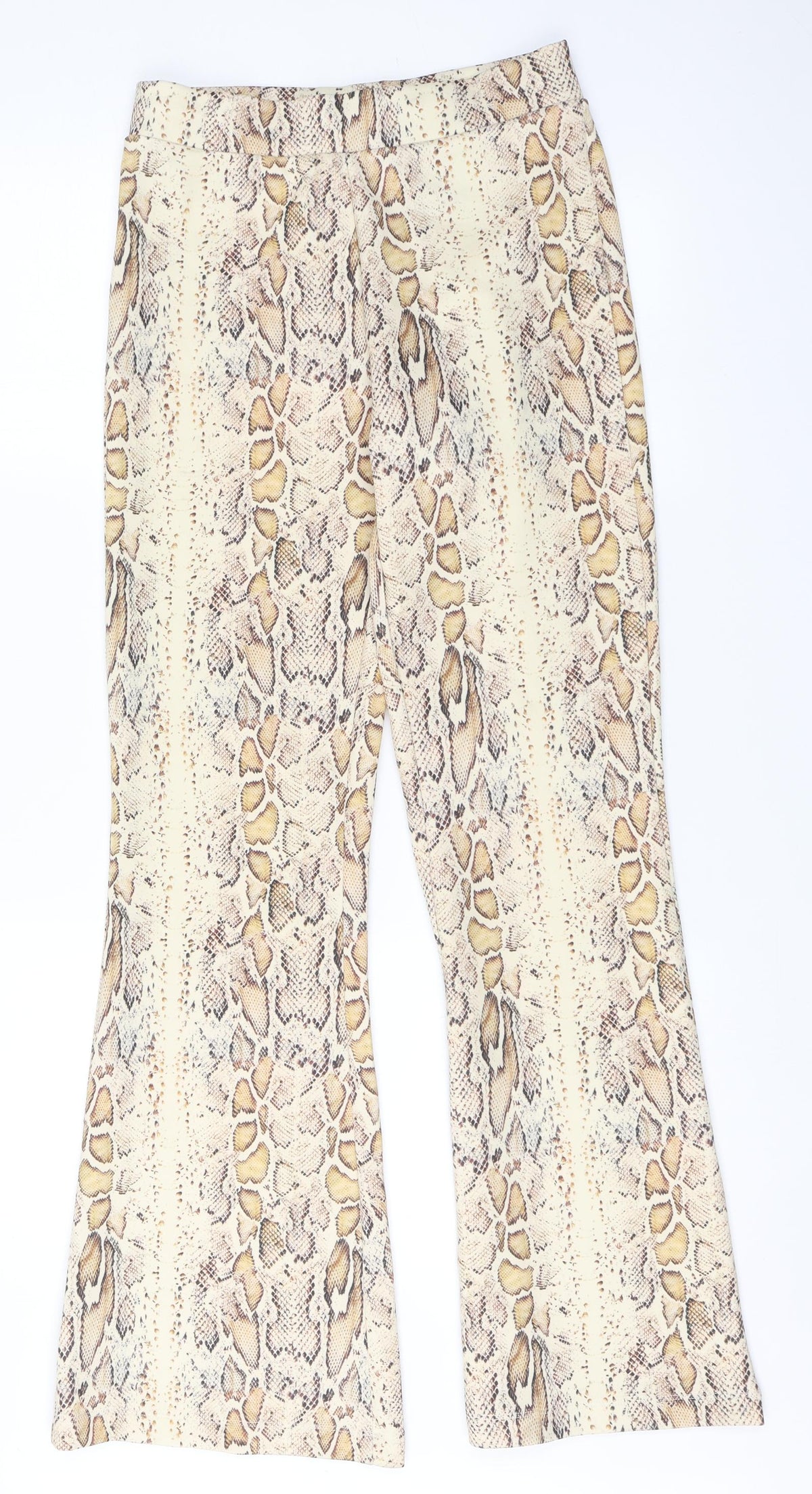 Weekday Womens Beige Animal Print Polyester Trousers  Size 10 L32 in Regular