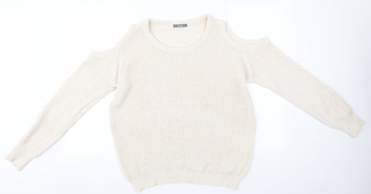 South Womens Ivory Round Neck  Acrylic Pullover Jumper Size 16