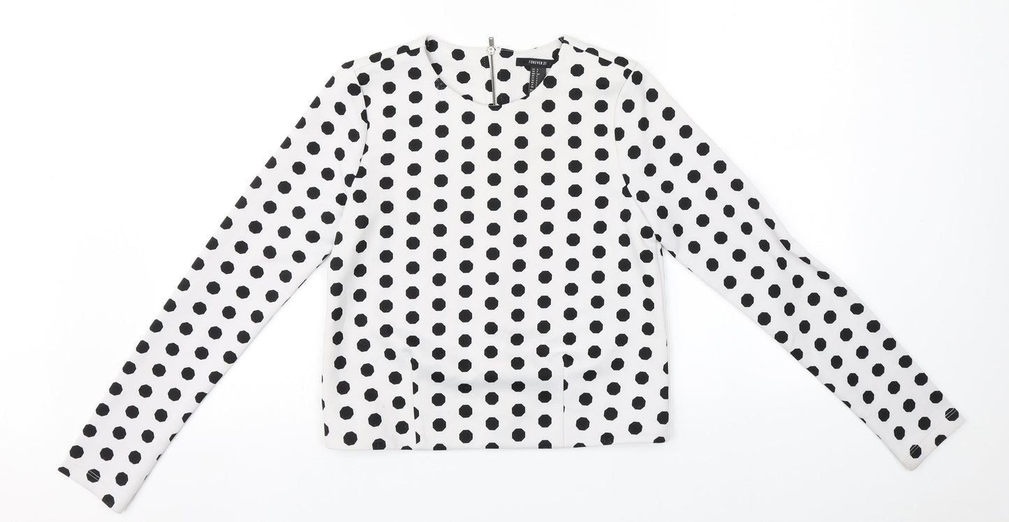FOREVER 21 Womens White Round Neck Geometric  Full Zip Jumper Size S