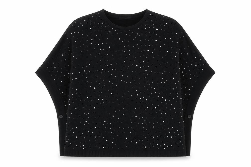 M&V Womens Black Round Neck  Cotton Pullover Jumper Size S