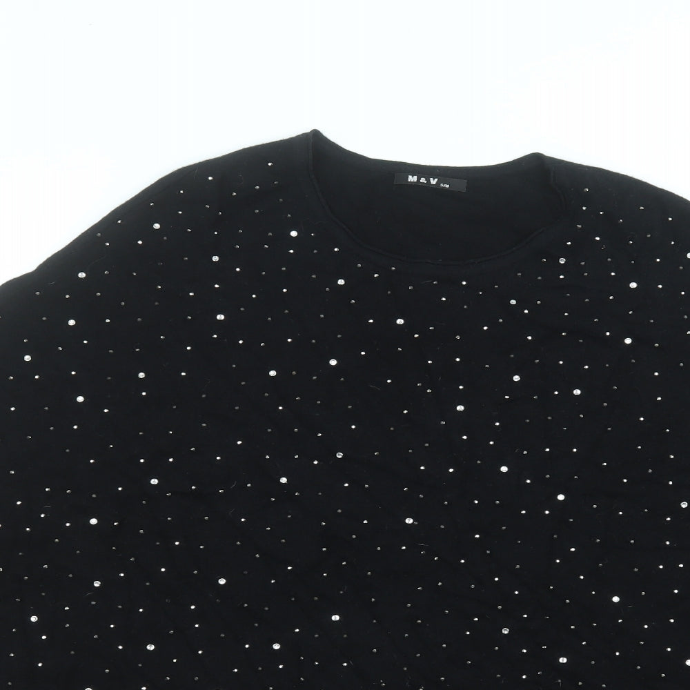 M&V Womens Black Round Neck  Cotton Pullover Jumper Size S
