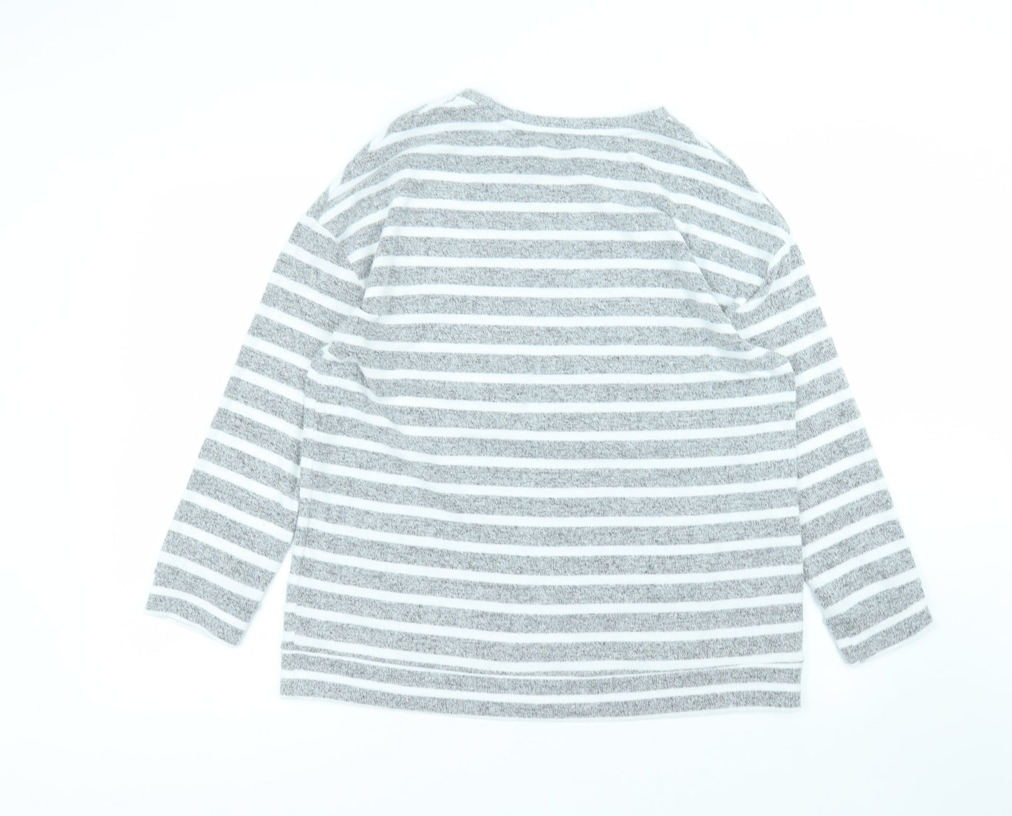 George Womens Grey Round Neck Striped Polyester Pullover Jumper Size S